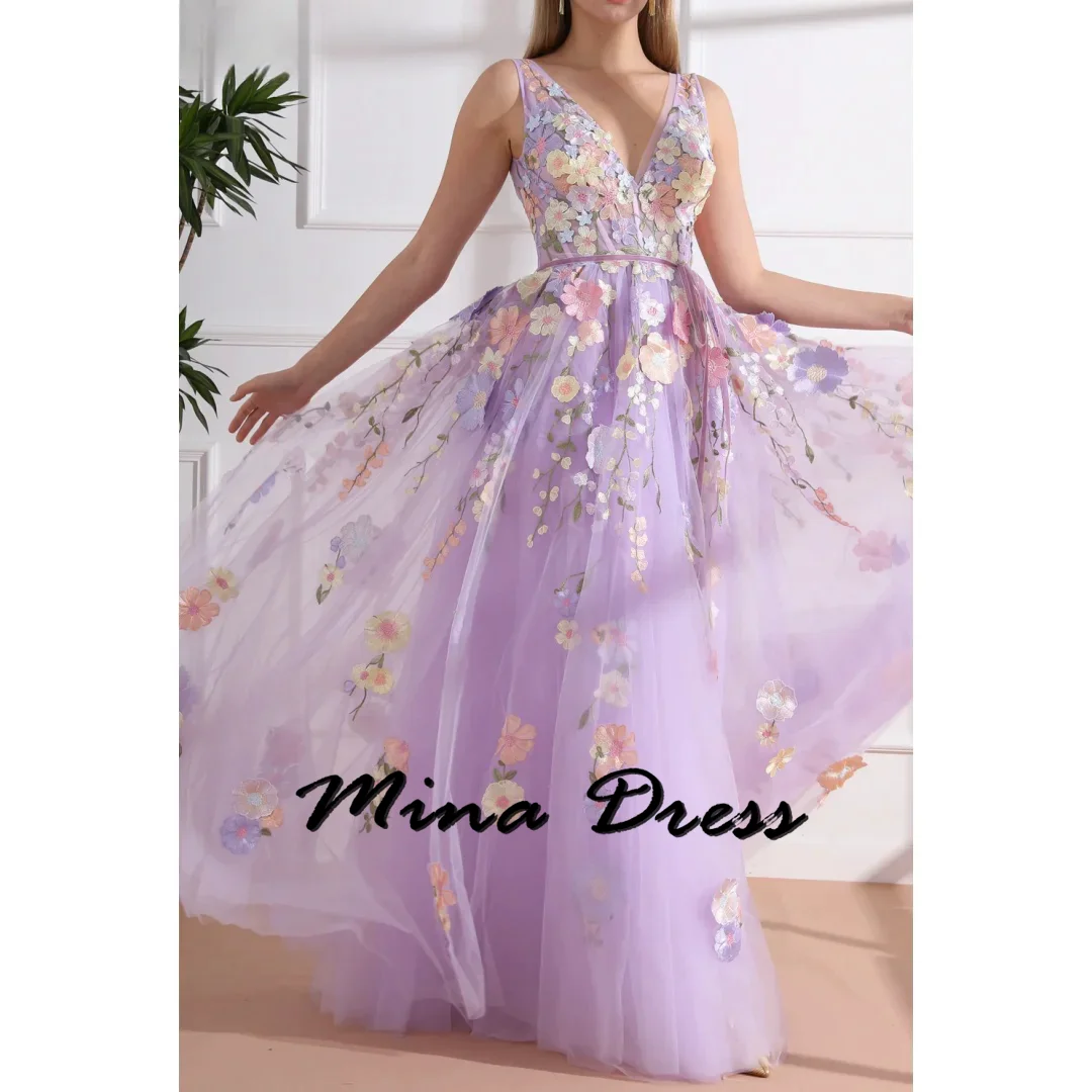 

Mina Customized Backless Elegant Formal Dresses for Women Evening Dress Es Sleeveless Flowers Luxury Prom Dress 2024 Ball Gowns