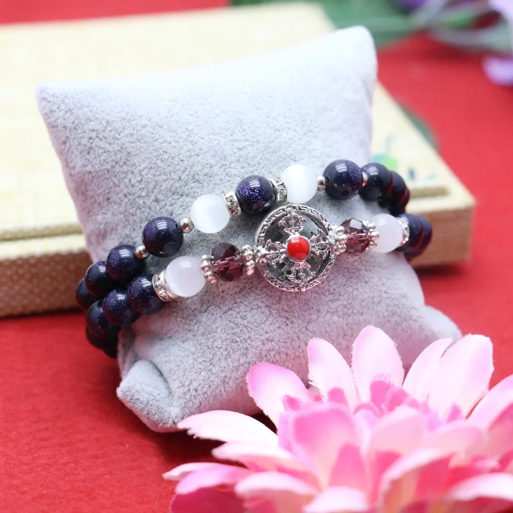 8mm Prevalent Blue Sand Stone Beads Chalcedony Bracelet Hand Chain Women Girls Ladies Vajra Bodhi Pendant Fashion Jewelry Making