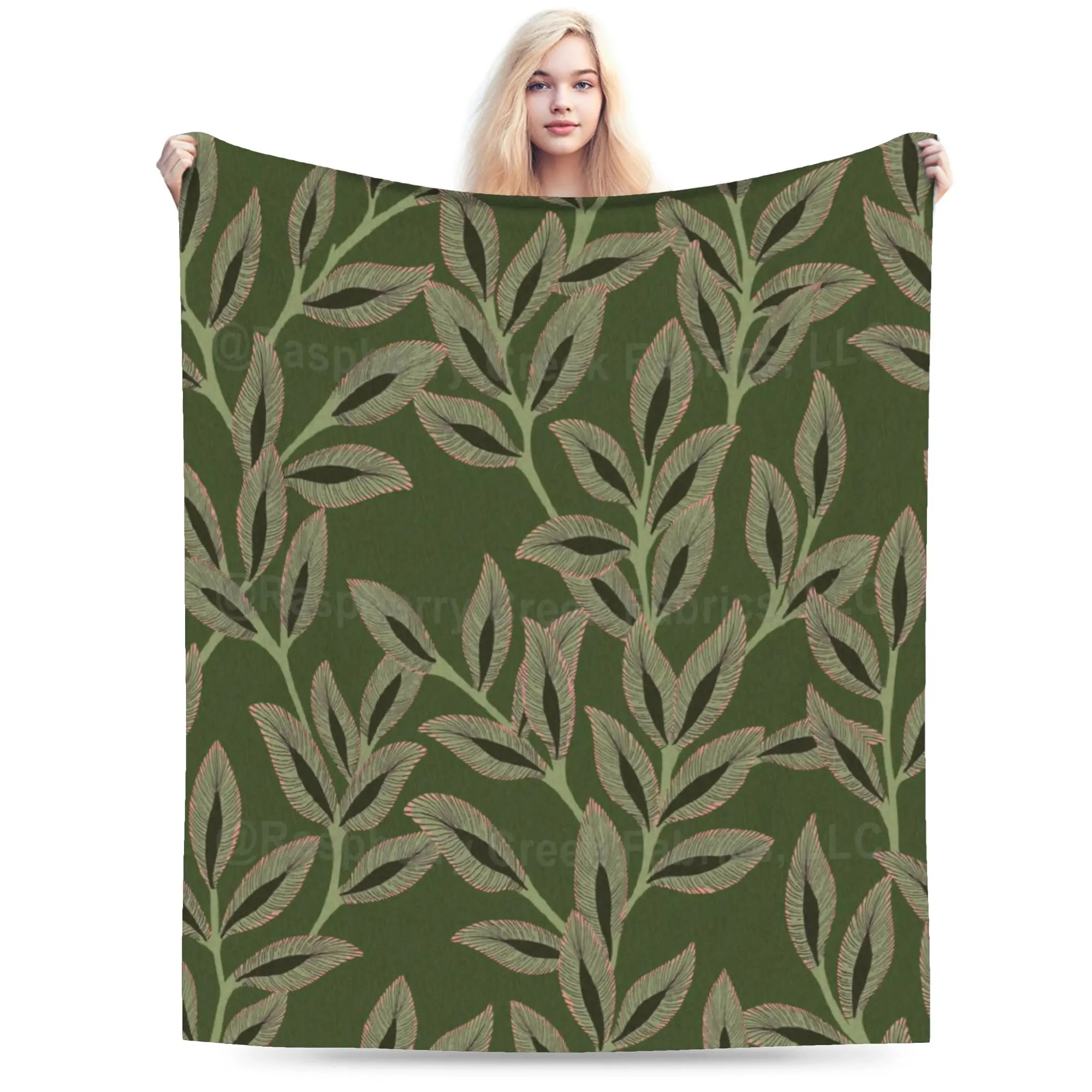 New Arrival Olive Green Foliage Blankets Soft Flannel  Cozy Throw Blankets Machine Washable
