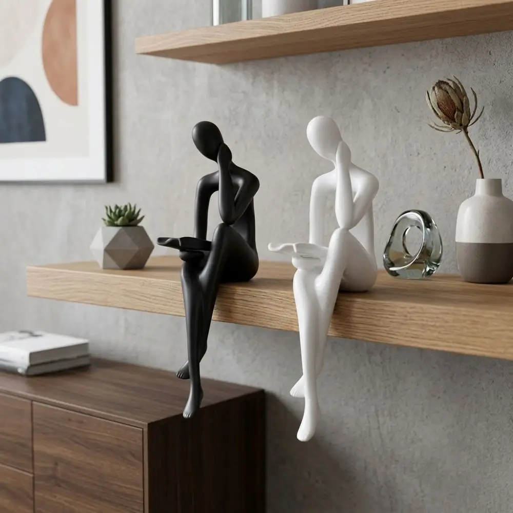 Minimalist Abstract Thinker Sitting Figurine Long Leg Plastic Reading Figure Statue 3D Printing Modern
