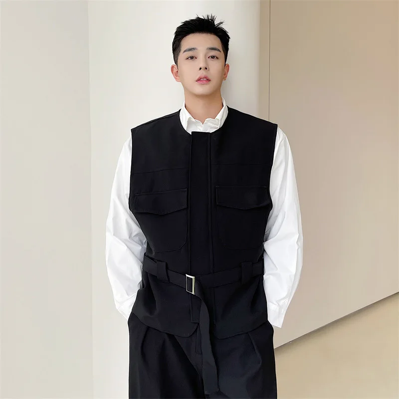 IEFB Trend Men\'s Jacket Vest Korean Style Sleeveless Coat Male 2023 New Autumn O-Collar Tank Top Elgance Fashion Clothing 9A0977