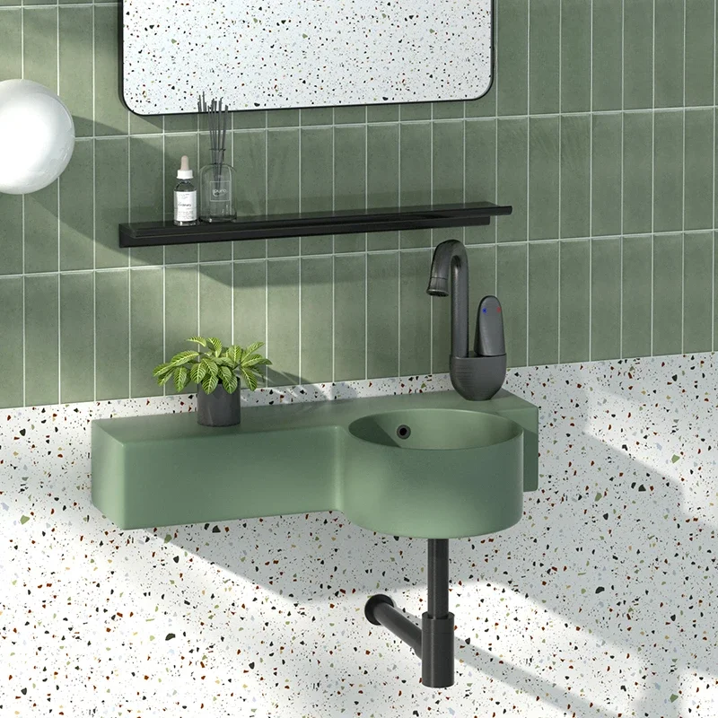 Personalized ceramic wall-mounted washbasin green bracket wall-mounted basin wall-mounted small apartment mini basin