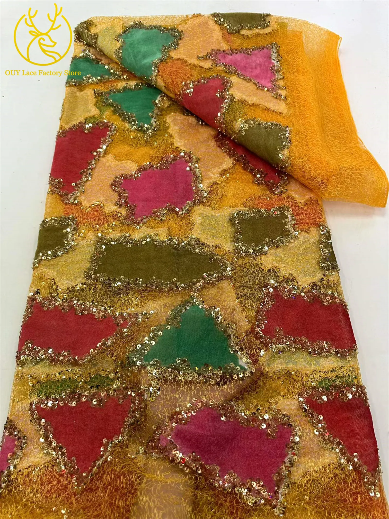 5 Yards Luxuriöser Afrikanischer Pailletten-Spitzenstoff 2026 Hochwertige Nigerianische Perlen-Spitze Französischer Tüll-Spitzenstoff für Partykleider und Näharbeiten – Detail 11