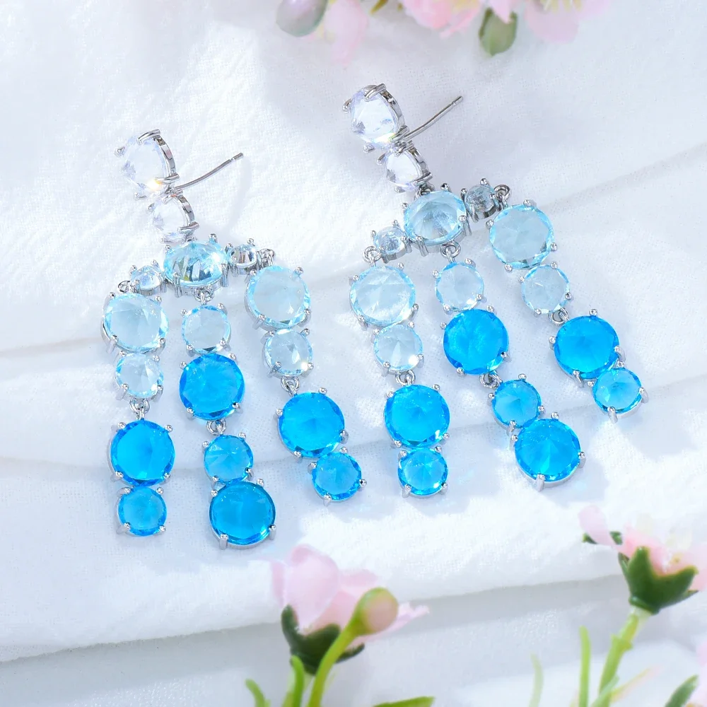 Kellybola الفاخرة العصرية الأزرق الأخضر قلادة أقراط للنساء الزفاف مكعب الزركون تشيكوسلوفاكيا حفلة خطوبة أقراط هندية للنساء #6