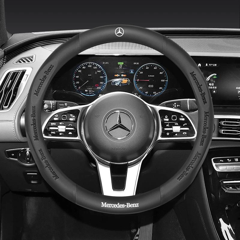 

38cm Leather 3D Coining Logo Antislip Car Steering Wheel Cover For Mercedes Benz C Class E Class S Class GLA GLB GLC GLE GLK GLS