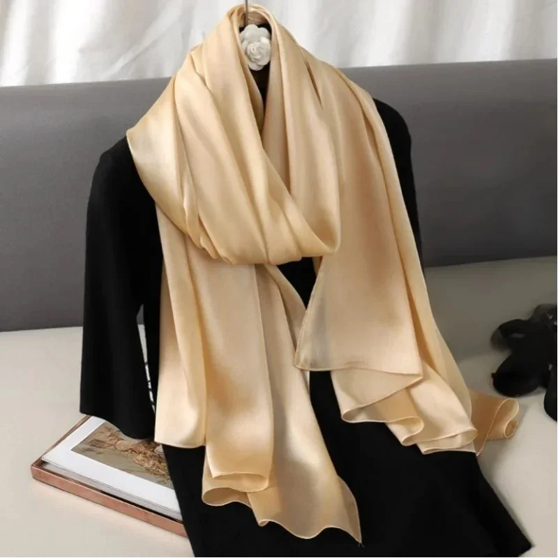 90*180cm Modischer Luxus-Seidenschal in Unifarbe für Damen, Weicher Glatter Schal, Kopftuch, Hijab, Outdoor-Schal, Langer Schal, Strandtuch