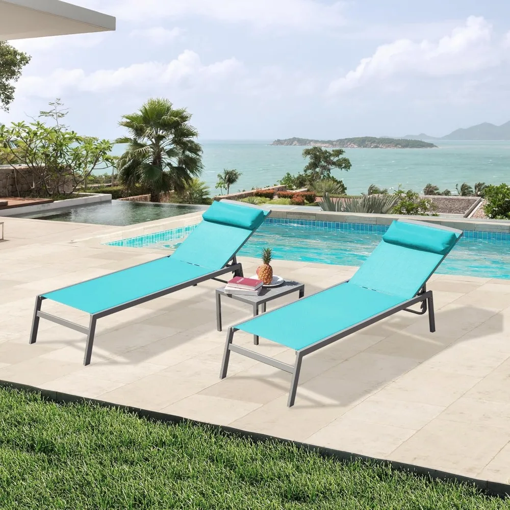 

Domi Patio Chaise Lounge Set, Aluminum Pool Lounge Chairs with 5 Adjustable Position, Breathable Textilene Fabric, Sunbathing