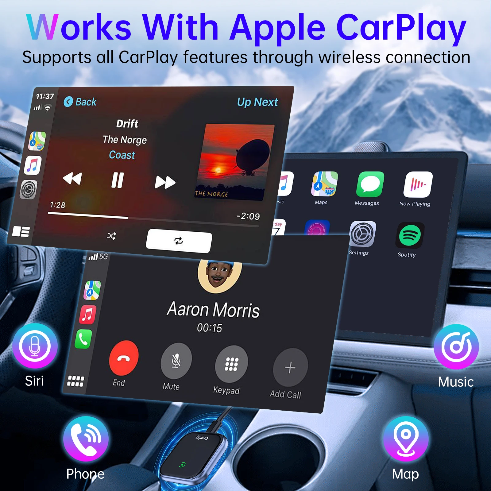 Wireless CarPlay Adapter 4-in-1 DIY 12 Months Warranty Compatible Modern Vehicle Infotainment Split Screen Streaming