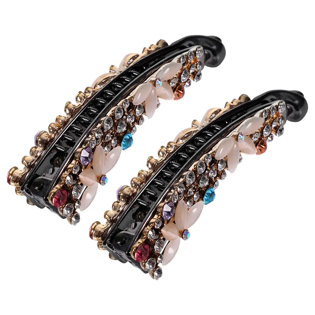

2pcs Rhinestone Banana Clips Styling Clamps For Women Lightweight Alloy Sparkling Hair Clip Suitable For Ponytails Thick Curly