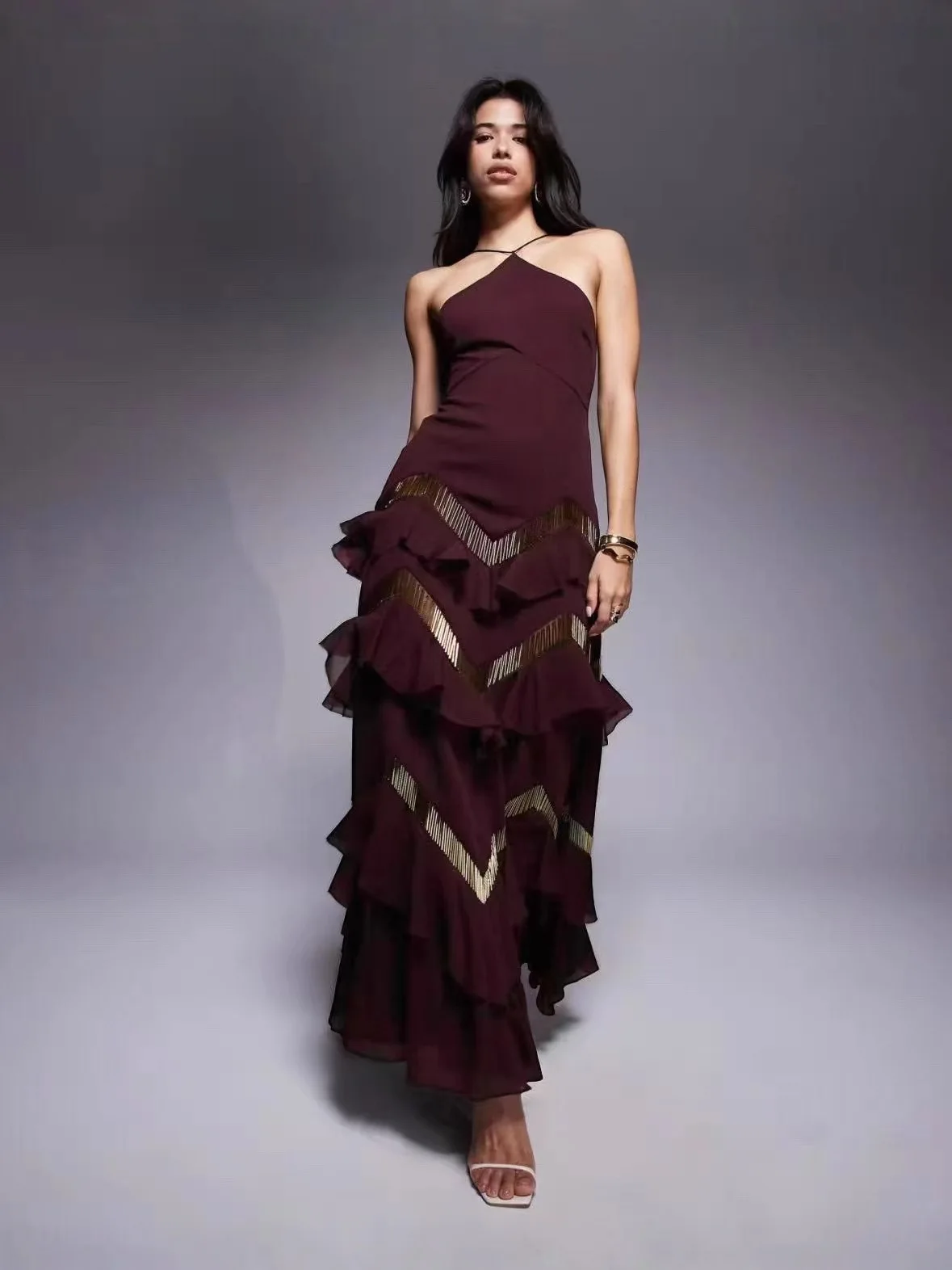 trendy-colorful-joint-metal-tassel-dress-women-backless-high-waist-patchwork-ruffle-dress-luxury-evening-gown