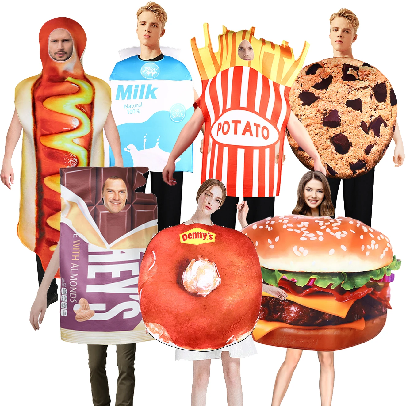 쿠키 프렌치 프라이 소시지 재미있는 음식 코스프레 유명한 인쇄 모나리자 비명 할로윈 코스튬 크리스마스 파티 멋진 원피스