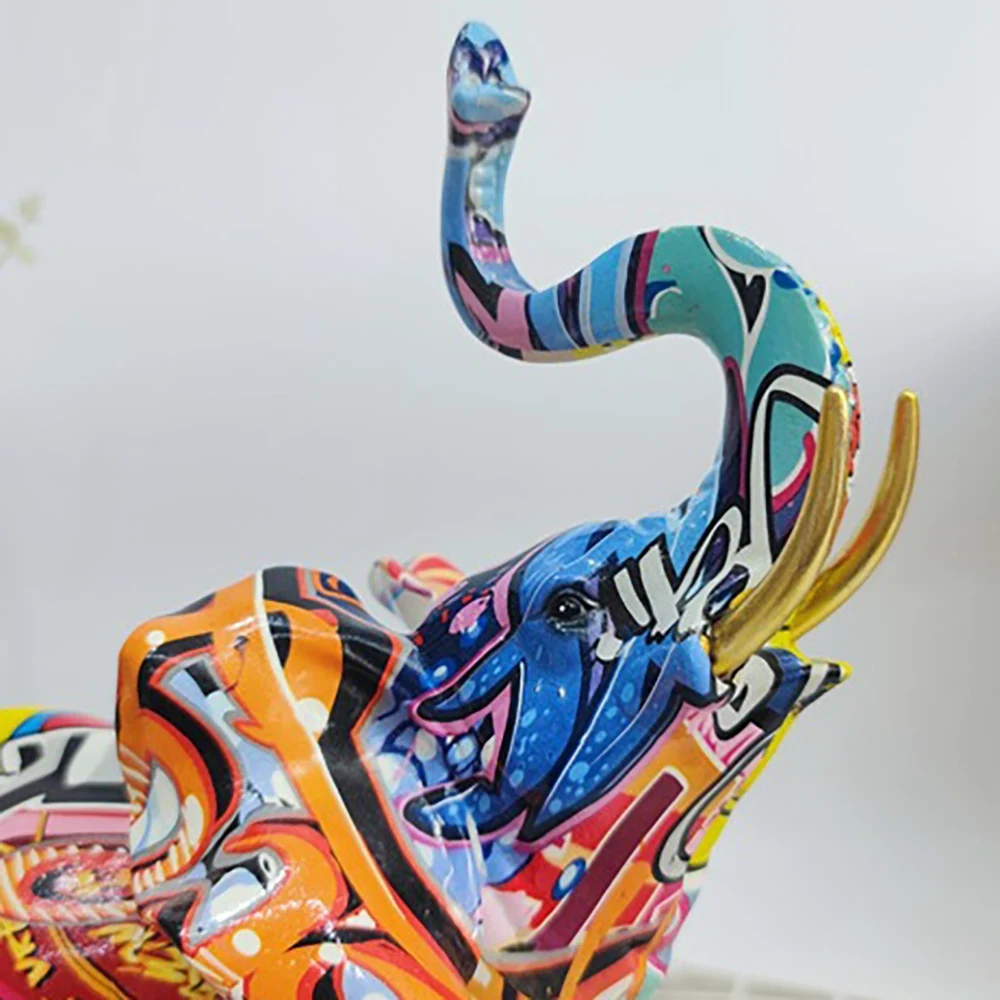 Nordic Painting Graffiti Elephant Sculpture Figurine Colorful Art Elephant Statue Creative Resin Animal Statue Decor A