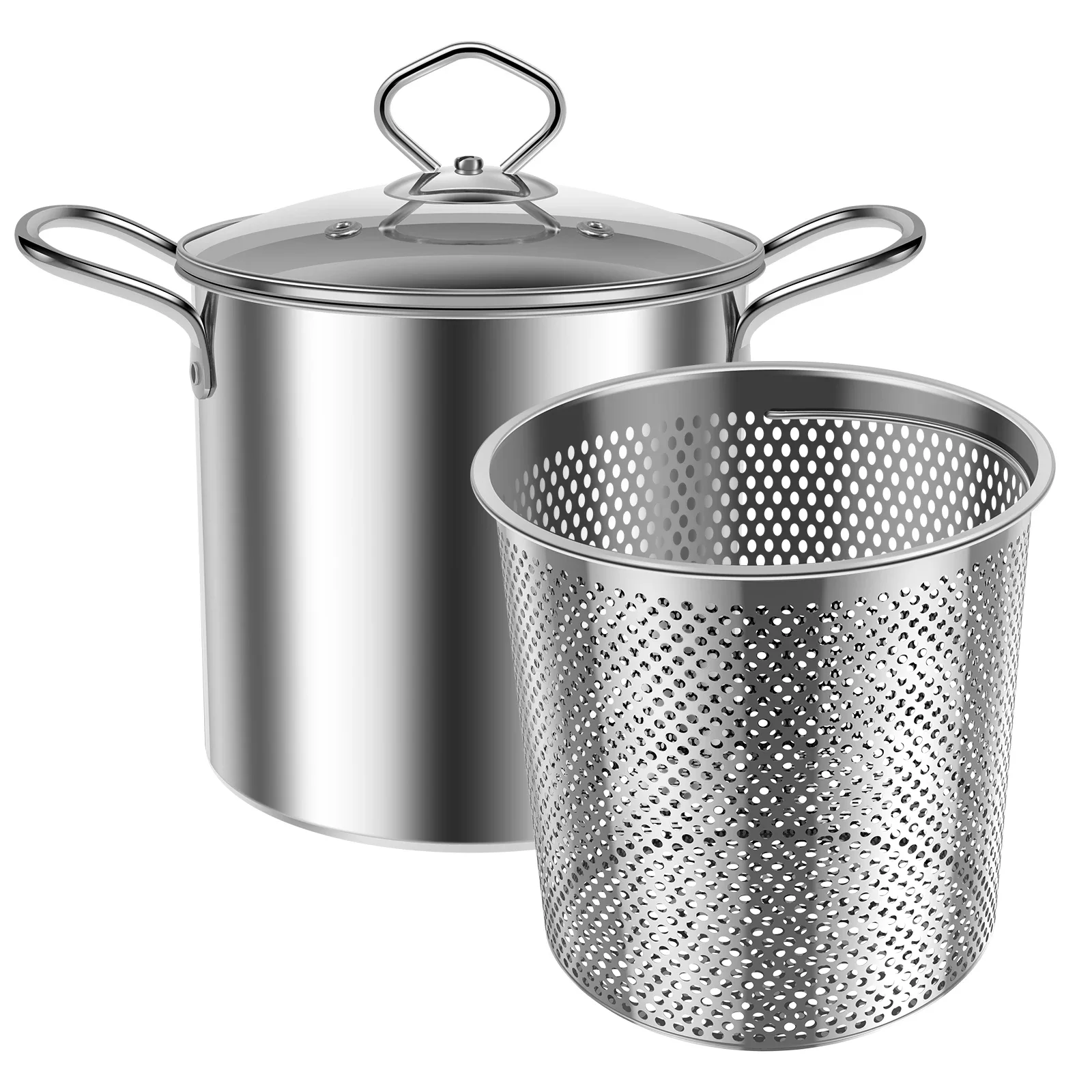 3.5LDeep Fryer Pot with Basket  Deep Frying Pot with Clear Lid Stainless Steel Deep Oil Fryer Multifunctional Fish Fryer Pot