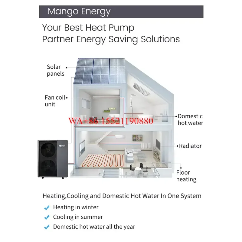 WMWMNU for R32 Solar Air Source Heater Winter Home High COP OEM 10KW 16KW 20KW DC Inverter Air to Water Heat Pump