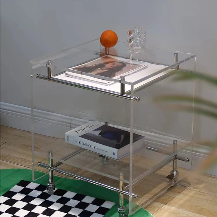 Custom Modern Transparent Acrylic Coffee Side Table For Home Hotel Clear Mobile Furniture For Living Room Bedroom Dining