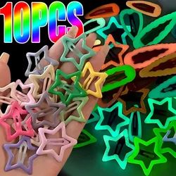 10/1pcs Candy Color Luminous Star Hair Clips for Girls Y2K Luminescence Star Metal Snap Clip Hairpins Barrettes Hair Jewelry