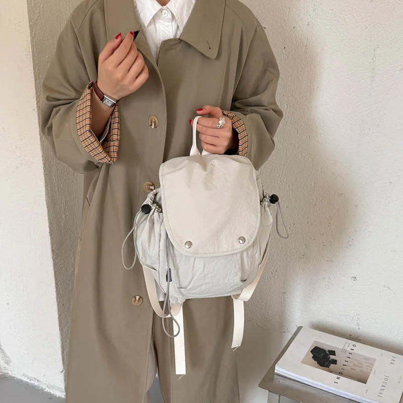 Women Nylon Backpack Casual Drawstring Daypack Multi Pocket Rucksack Lightweight School Bag for Ladies Daily Travel