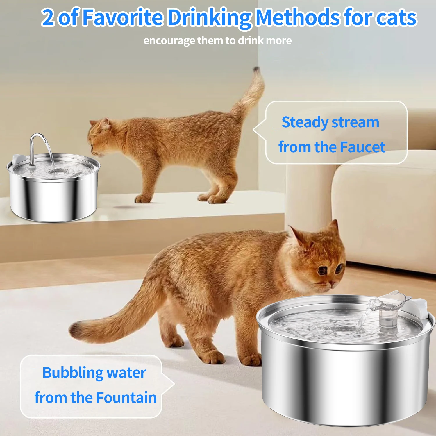 Cat Water Dispenser Super Quiet Pets Auto Filter Stainless Steel Dog Water Fountain USB Electric Mute Pet Drinking Dispenser