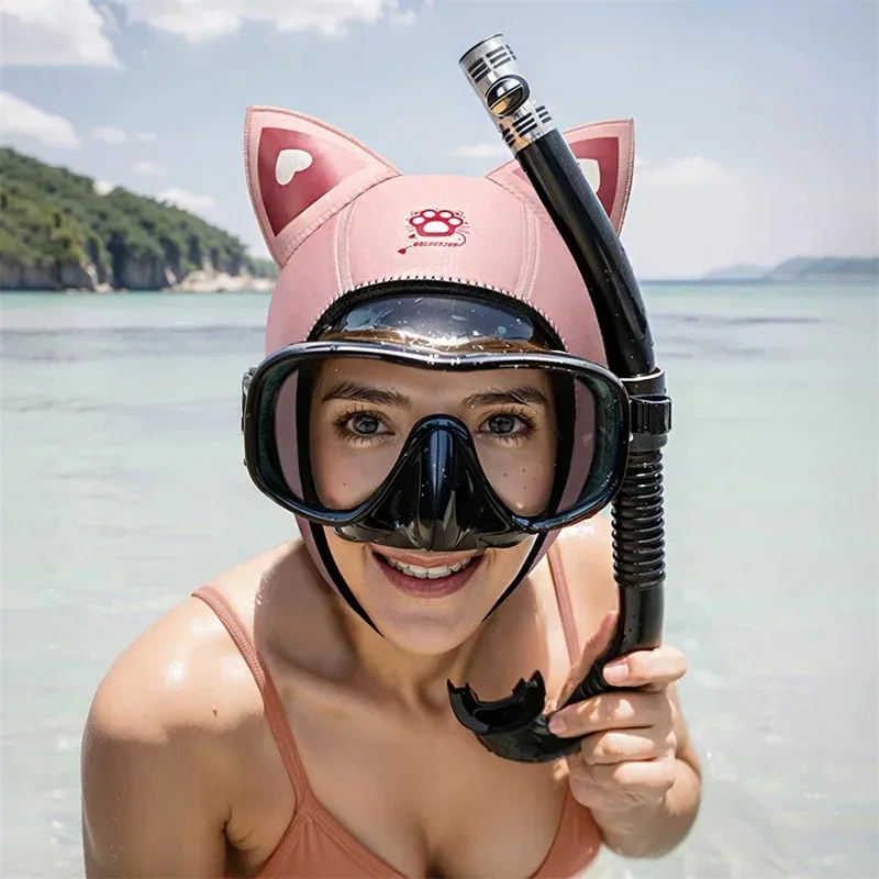 Katzenohren-Tauchhaube, 3 mm Neopren-Neoprenanzug-Kapuze, niedliche Damen-Badekappe zum Surfen, Schnorcheln, Wassersport, Surfen, Tauchen – Detail 11