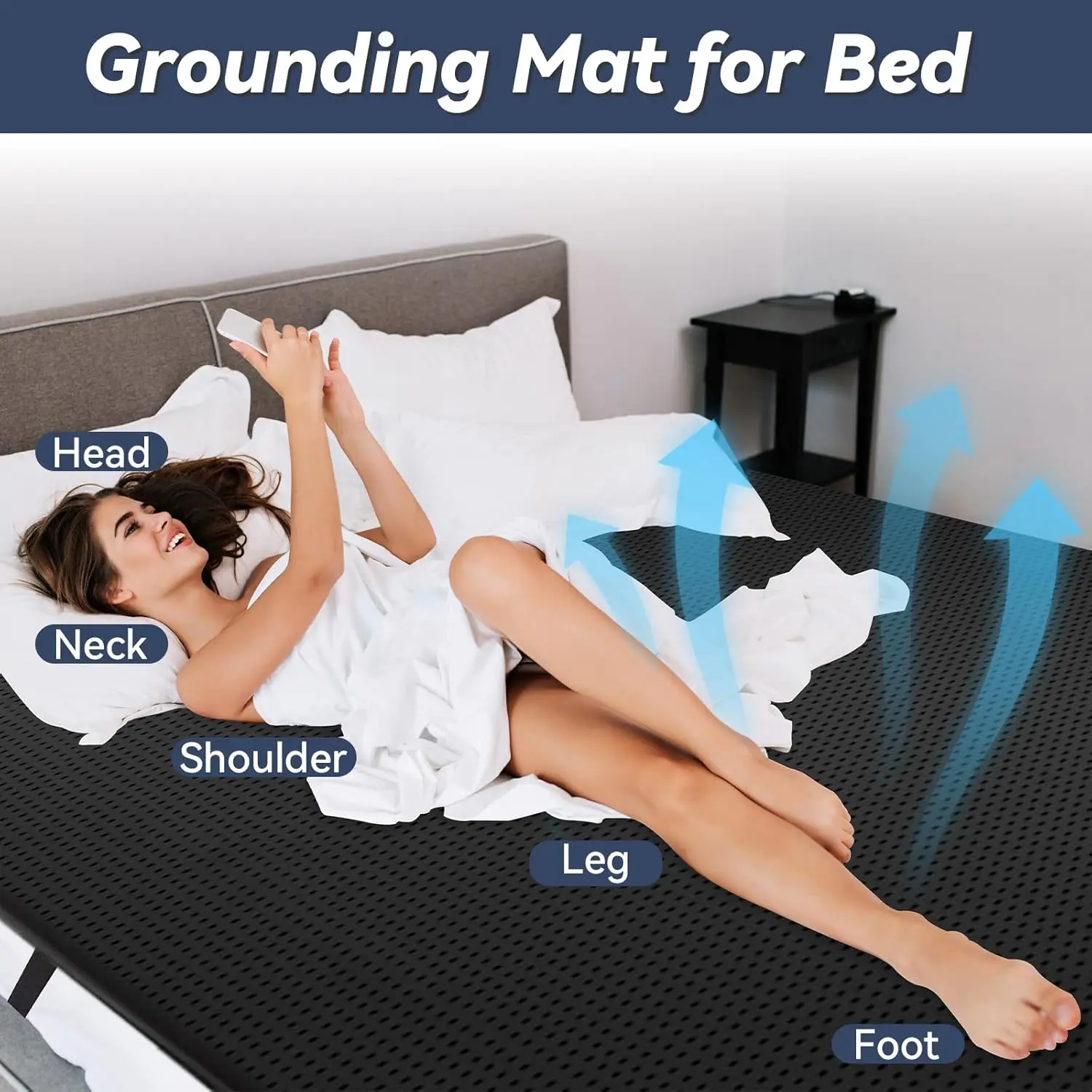Grounding Earthing Mat for Bed Queen Size Inches with 15ft Cord Anti Static Mat for Better Sleep Stress Relief Pain Reduction
