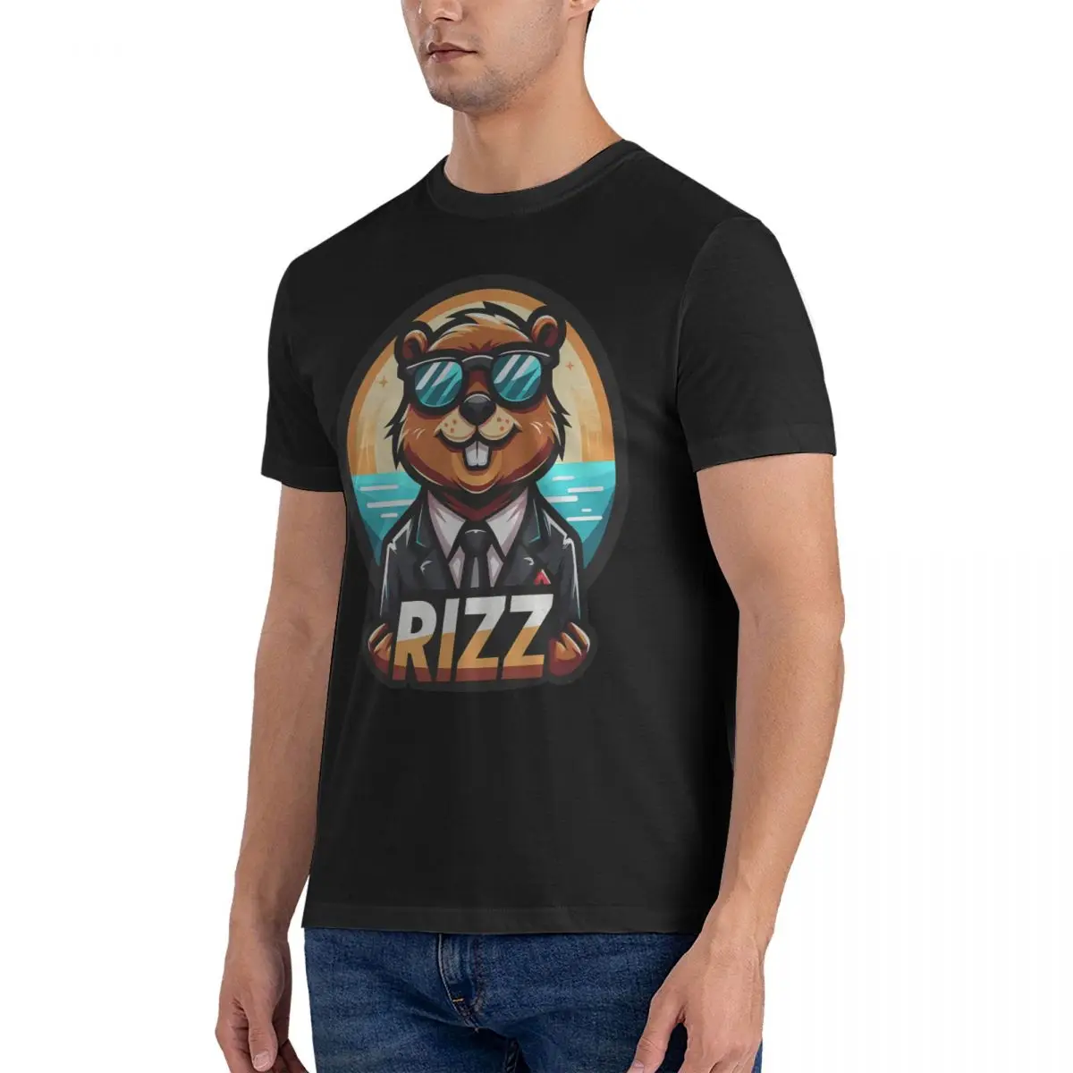 Rizzard Rizz T Shirt Men's 100% Cotton Funny T-Shirts Round Neck Kurwa Bobr Bober Tee Shirt Short Sleeve Clothing Summer