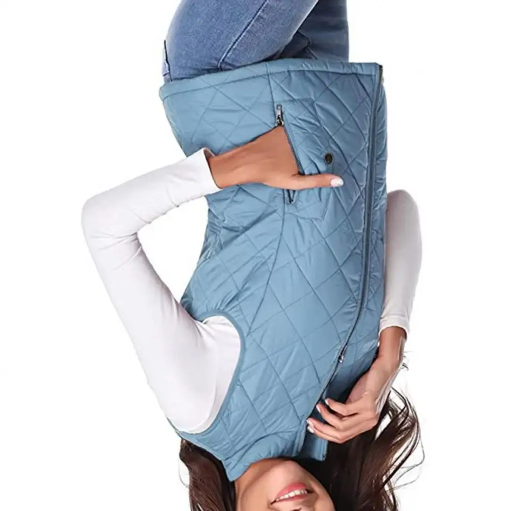 

Padded Women Vest Coat European And American Women's Winter Vest Stand Collar Zipper Pockets And Insulated Cotton Vest Jacket