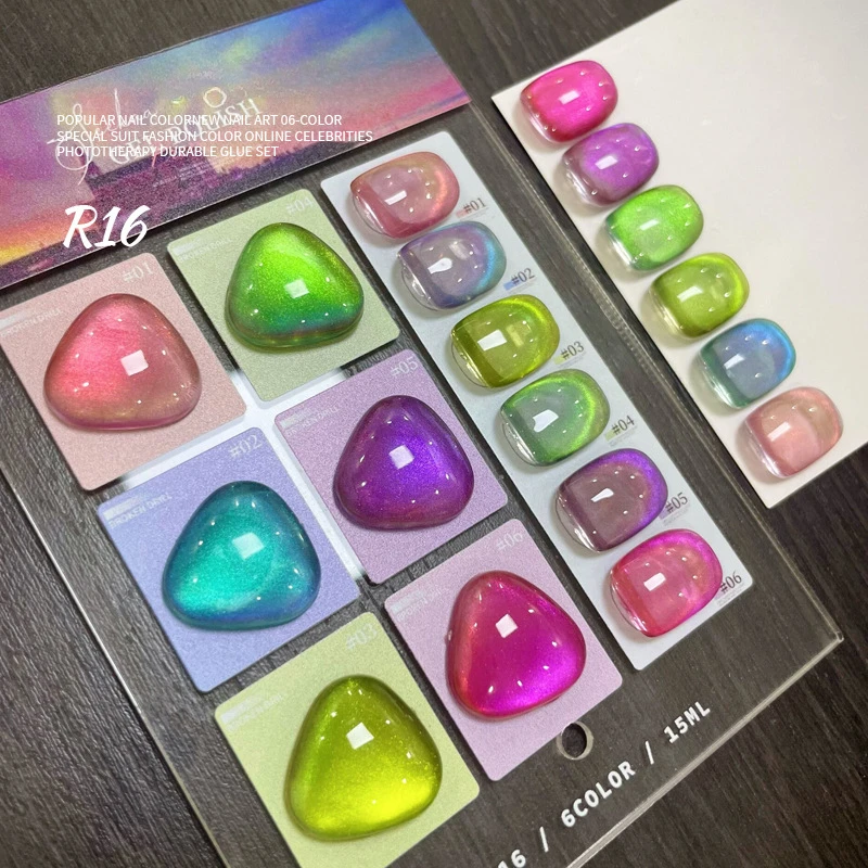 

6Pcs 15ml 9D Magnetic Gel Nail Polish Rianbow Colorful Semi Permanent Soak Off UV LED Gel Varnish Nail Art Design For Manicure