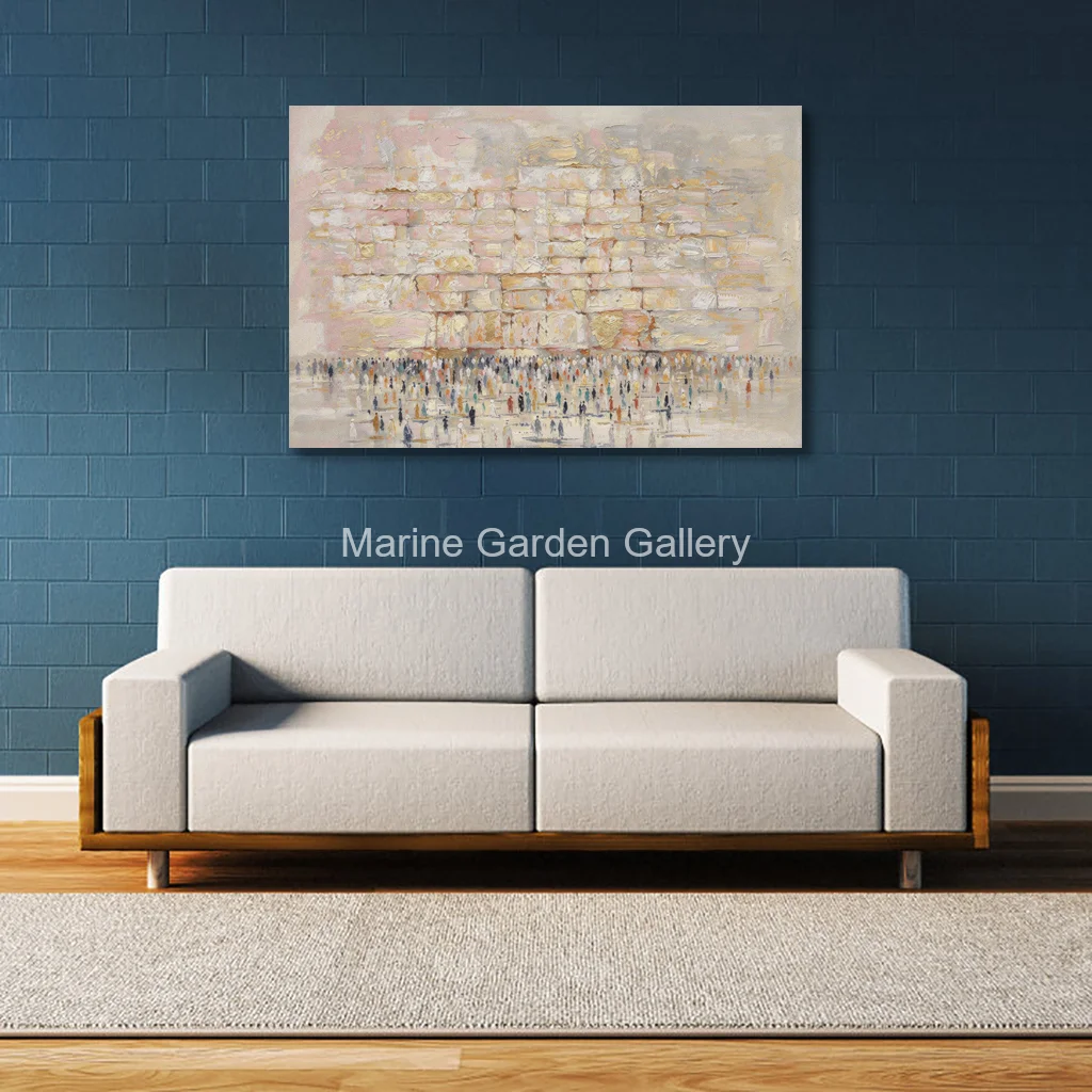 Large Pink Kotel Canvas Art Abstract Hand Painted Oil Painting Western Wall Jerusalem Artwrok for Dining Room Jewish Home Decor