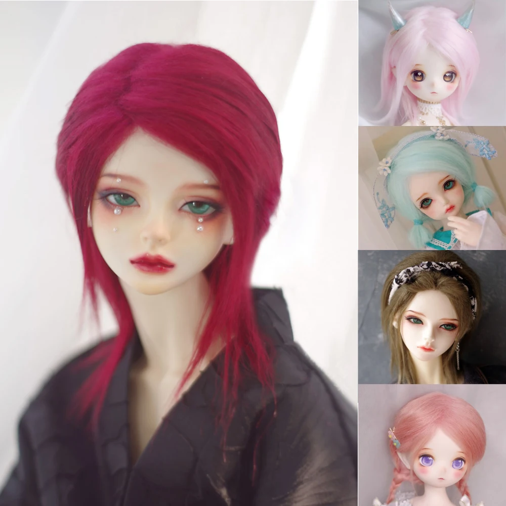 D09-P389 children handmade toy   1/12 1/8 1/6 1/4 1/3 MSD bjd doll wig red blue pink black DIY long straight hair 1pcs