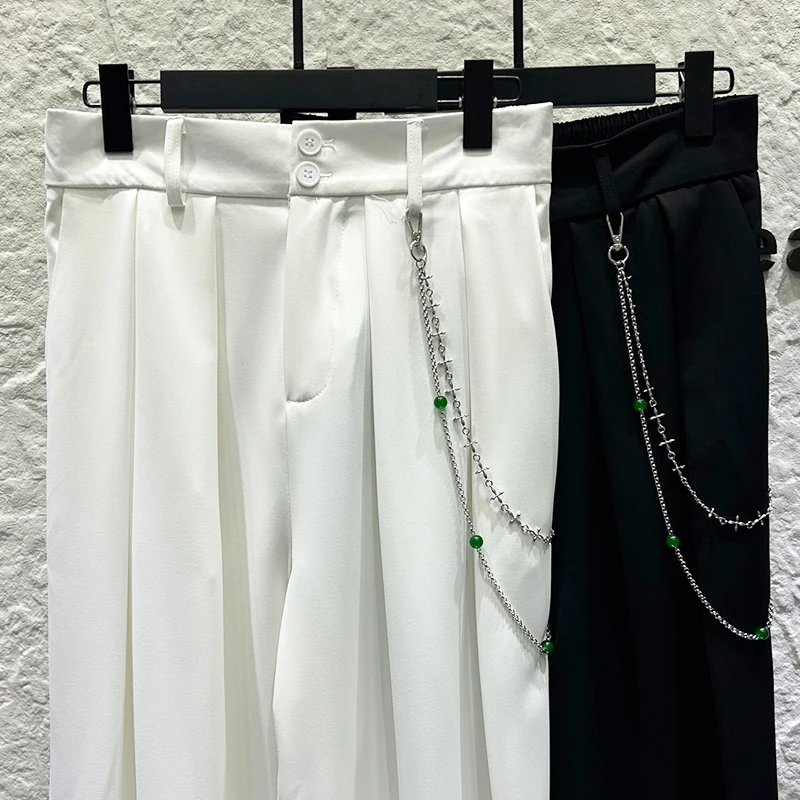 2025 New Style Personality Fashion Chain Casual Pants Men's Fashion Trend Loose Wide-Leg Straight Draped Pants