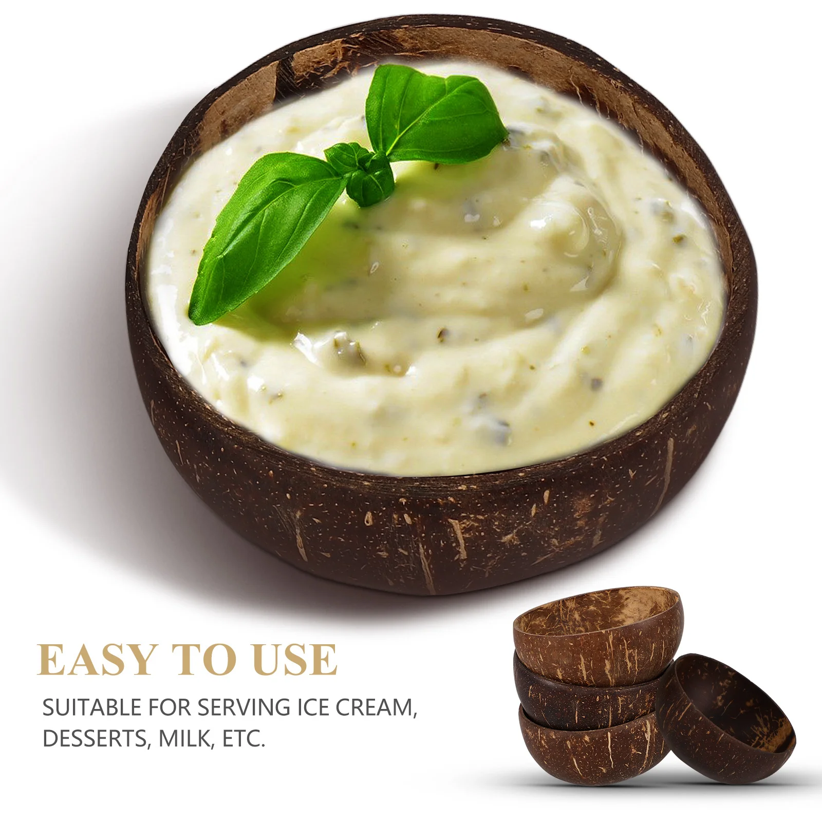 

4pcs Coconut Shell Natural Food Serving Bowl Creative Snack Storage Bowl For Party Decoration Coconuts Dessert Salad