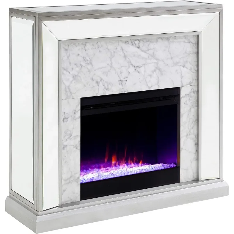 Furniture  Trandling Mirrored & Faux Marble Color Changing Electric Fireplace Major Appliances