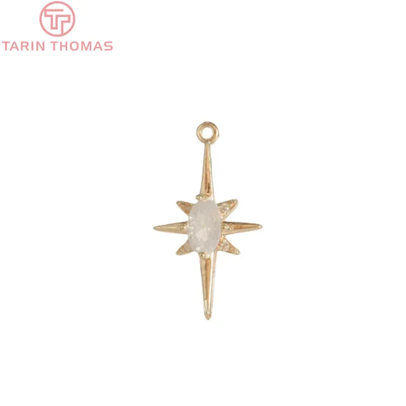 (1133)4PCS 24K Gold Color Plated Brass with Zircon explosion Six-star Charms Pendants High Quality Jewelry Accessories Wholesale