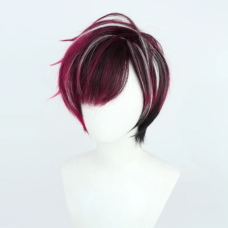 Hololive Vtuber Ver Vermillion Cosplay Wig Short Red White Black Mixed Synthetic Hair Heat Resistant Halloween Role Play Party