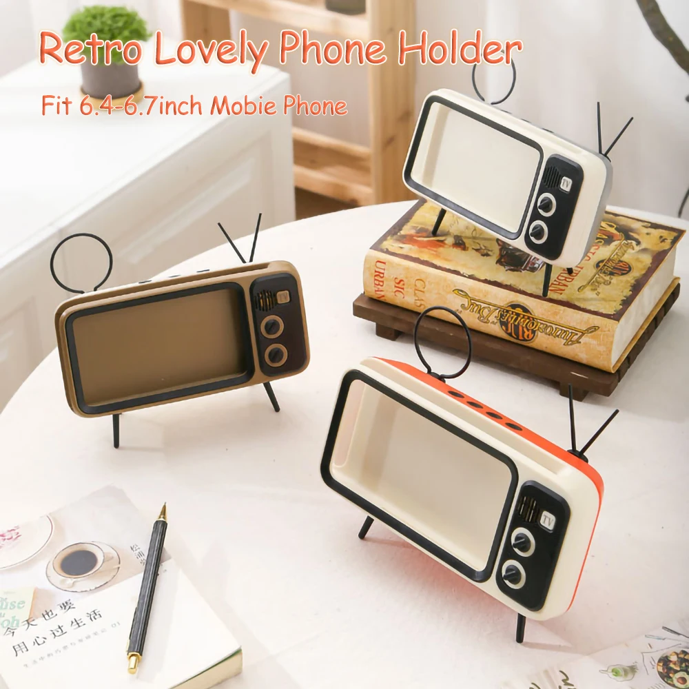 [New Arrival] Lovely Retro Desktop Mobile Phone Case TV Model Bluetooth Speaker Easy Carry Mobile Phone Holder