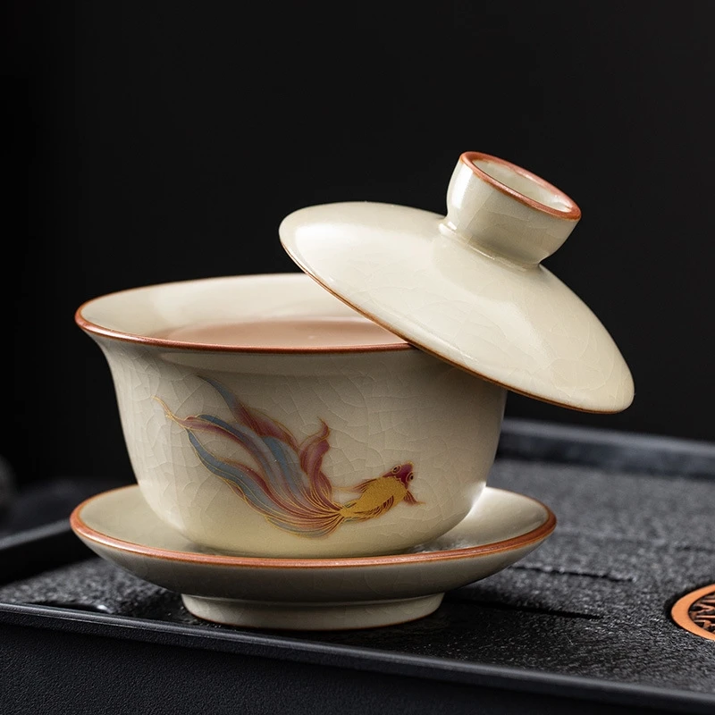

High-End Ceramic Gongfu Single Brewing Hanging-Cover Bowl Cool Dehua Ice Crackle Glaze, Home Tea Ceremony Gift For Tea Lovers