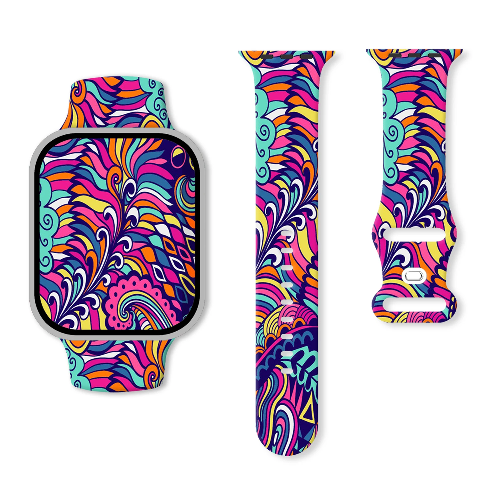 Cinturino colorato con stampa serie Totem per Apple Watch 11/10/9/SE, cinturino di ricambio in silicone morbido impermeabile per 46 mm/45 mm/44 mm/42 mm