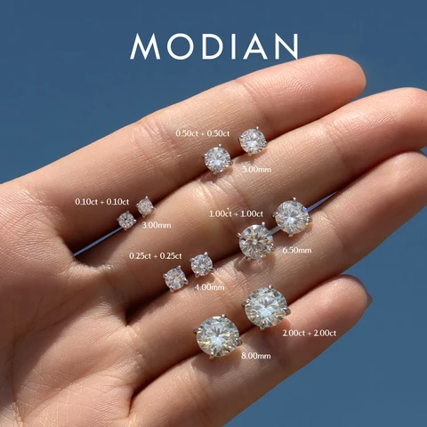 Серьги-гвоздики Modian из серебра с муассанитом — фото устройства