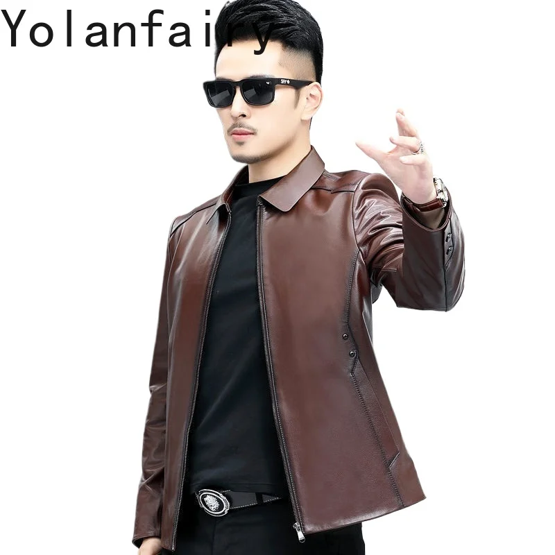 YOLANFAIRY Genuine Leather Cowhide Mens Jacket Spring Autumn New in Jackets 2024 Korean Slim Fit Coats Fashion Chamarras De Piel