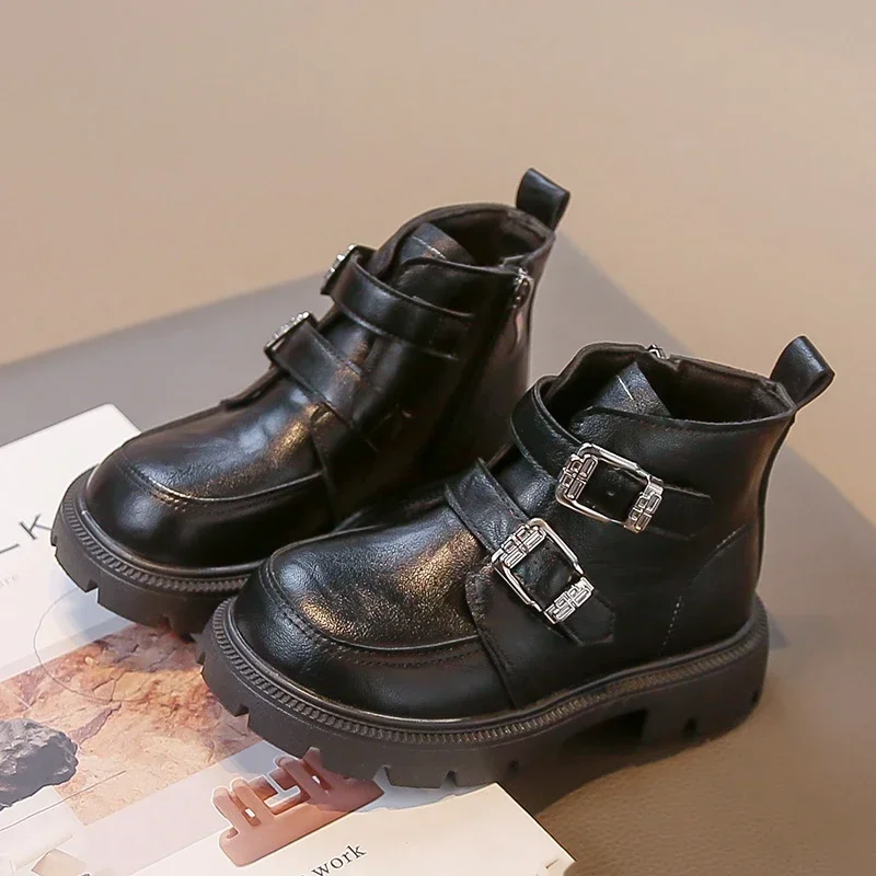 Children Leather Boots Korean Style Kids Fashion Boots Soild Color Versatile 2025 Autumn Winter New Girls Princess Boots Soft