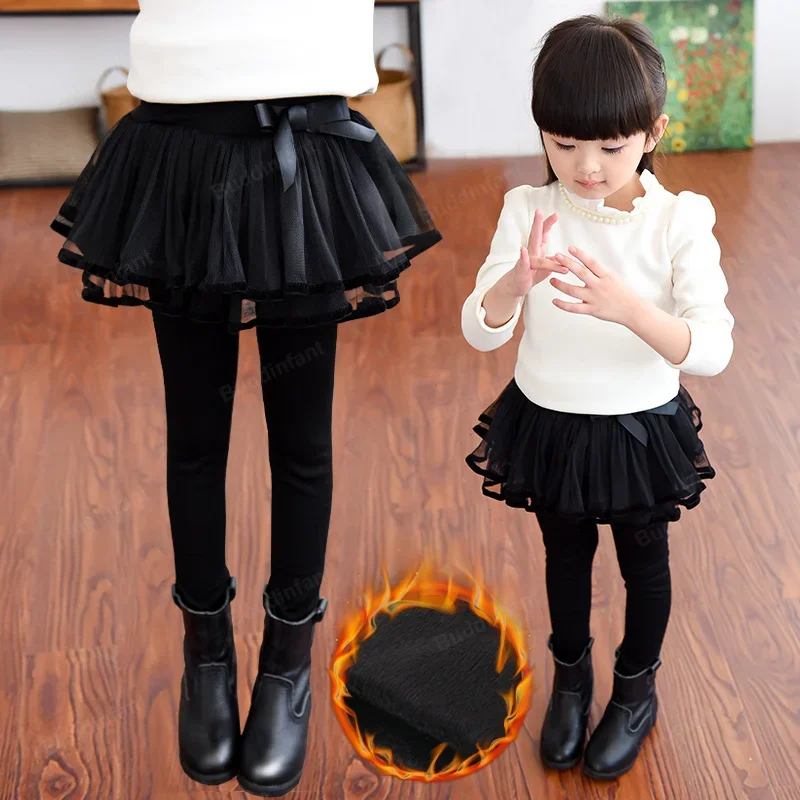 

Winter Warm Leggings Skirt For Teens Kids Princess Skirt-Pants Tutu Cake Skirt Big Girls Plus Velvet Thick Pants Kids Leggings