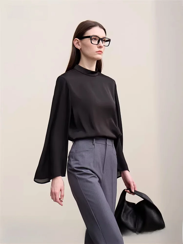 

Ele Mat Satin Splice Loose Women's Blouse Commute Sle Long Sve Color Polyester Fiber Casual Wear