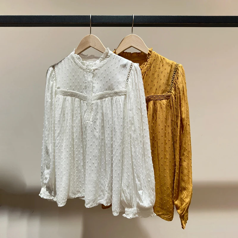 

Romantic Pure Color Ear Musoom Collar Long Sve Sun Protection Women's Overhead irt Soft Cozy Commute Sle Loose Fit