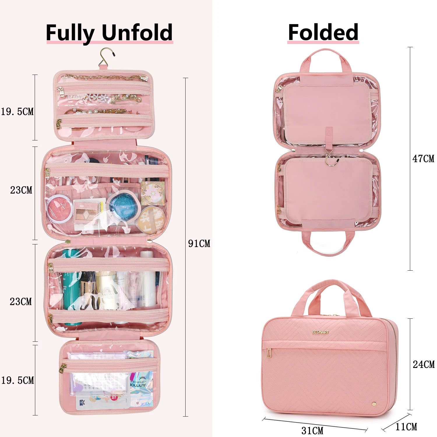 Imagem -04 - Ser Inteligente-bolsas Cosméticos Profissionais Bolsa de Higiene Pessoal com Gancho Pendurado Washbag Impermeável com Carrinho de Manga Mala de Viagem