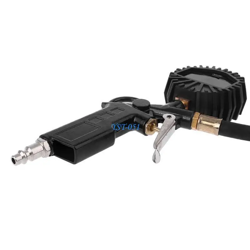 

E15A Digital Tire Inflator Pressure Gauge LED Display Tyre Deflator Gage with Straight Brass Lock-on Chuck Rubber Hose