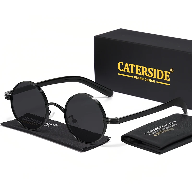 CATERSIDE Vintage Herren Sonnenbrille Hip-Hop-Stil Runde Metallrahmen Sonnenbrille Damen Reise Outdoor Brille UV400 – Detail 10