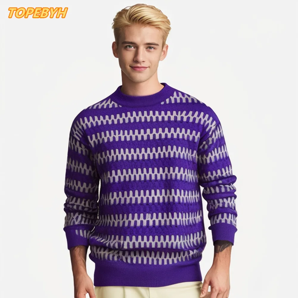 2025 High Quality Mens Trend  Sweater Slim Fit Casual Knitted Turtleneck Pullover Tops Men Clothes