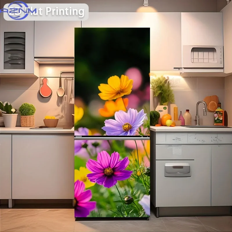 1pc of Refrigerator Sticker Measuring  Featuring a Large, Vibrant Floral Design. This Self-Adhesive Wall Decoration