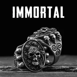 Immortal Viking Symbol Skull Men Rings Stainless Steel Women Jewelry Punk Gothic Rock Vintage Fashion Accessories Gift Wholesale