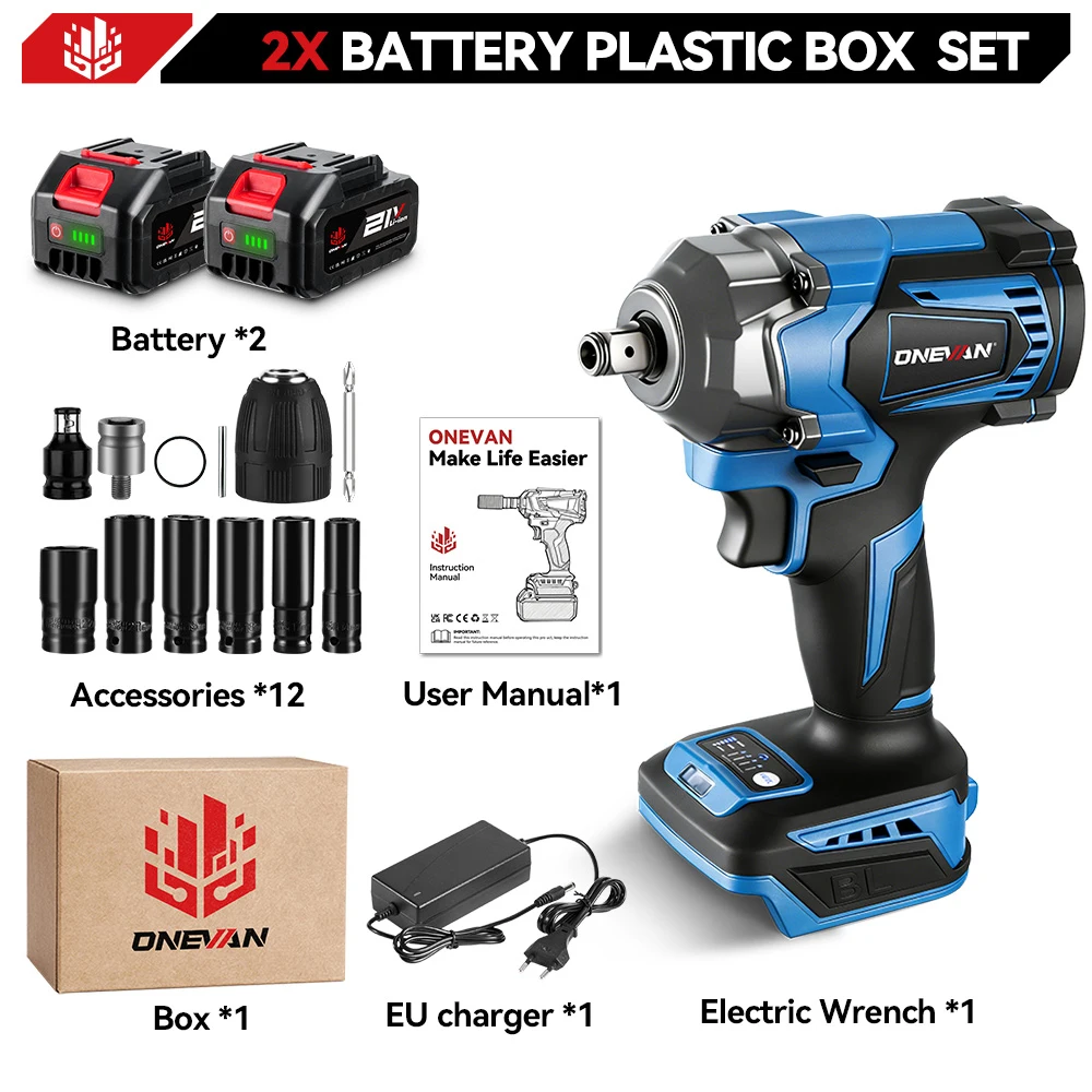ONEVAN 1200N.m Borstelloze Elektrische Slagmoersleutel 1/2 inch Draadloze Elektrische Schroevendraaier Boor Tool Voor Makita 18V Batterij Pin